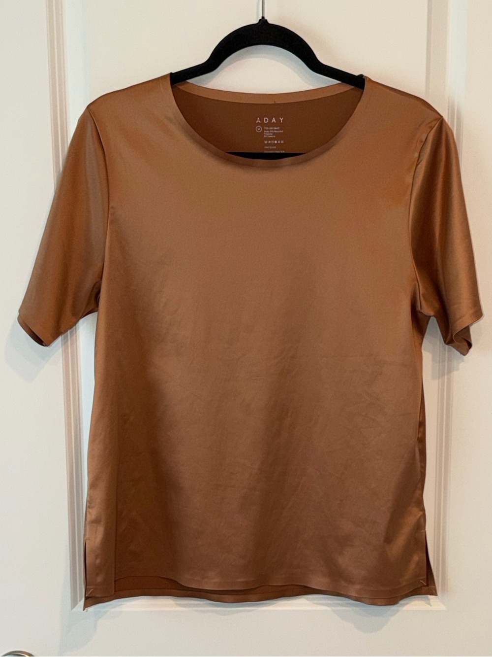 ADAY Satin Short Sleeve T-Shirt Style Blouse Women's Size Medium Office Casual